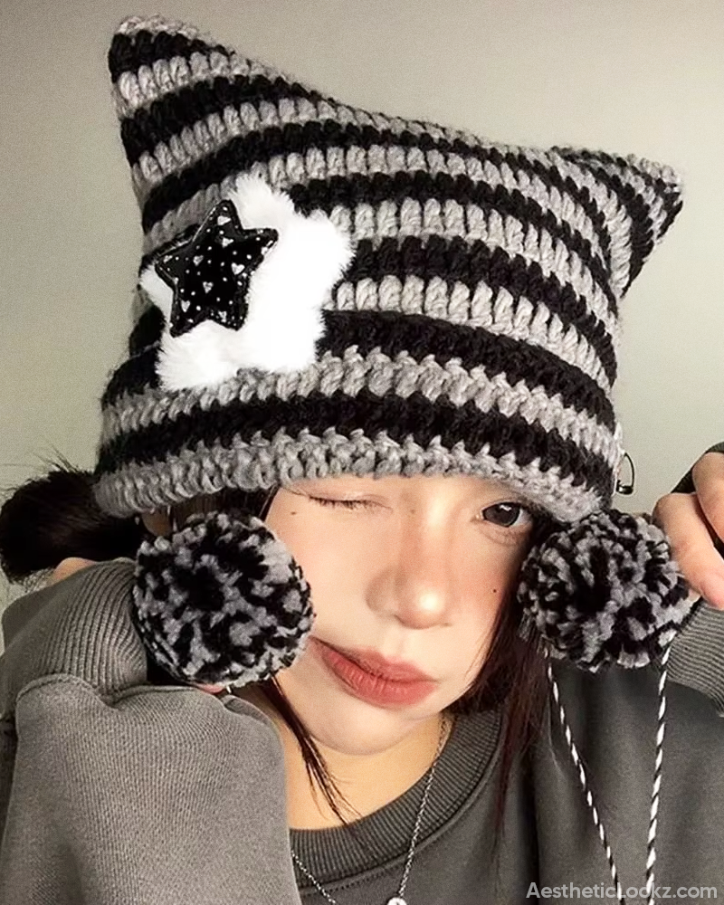 Pom Pom Cat Ear Beanie