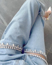 Rhinestone Cut Out Jeans