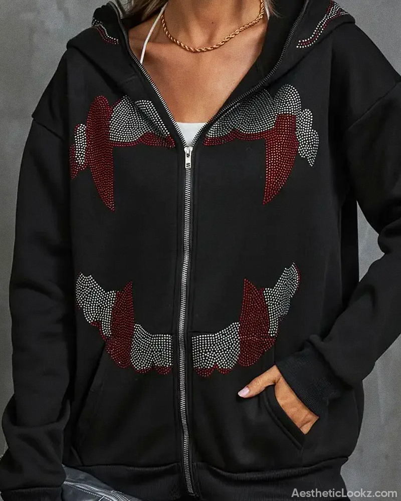 Rhinestone Hoodie Y2K