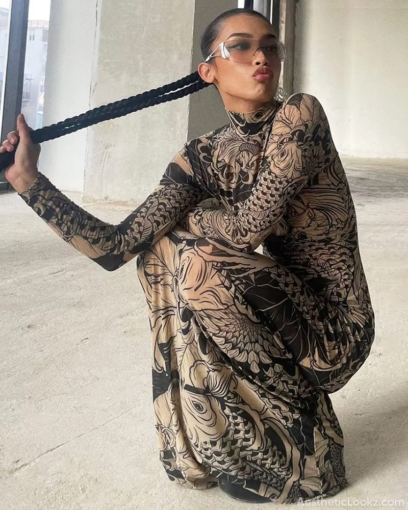 Tattoo Print Maxi Dress