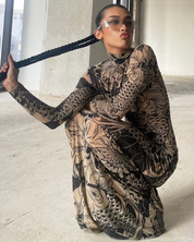 Tattoo Print Maxi Dress