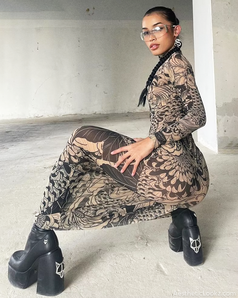 Tattoo Print Maxi Dress