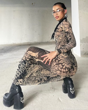 Tattoo Print Maxi Dress