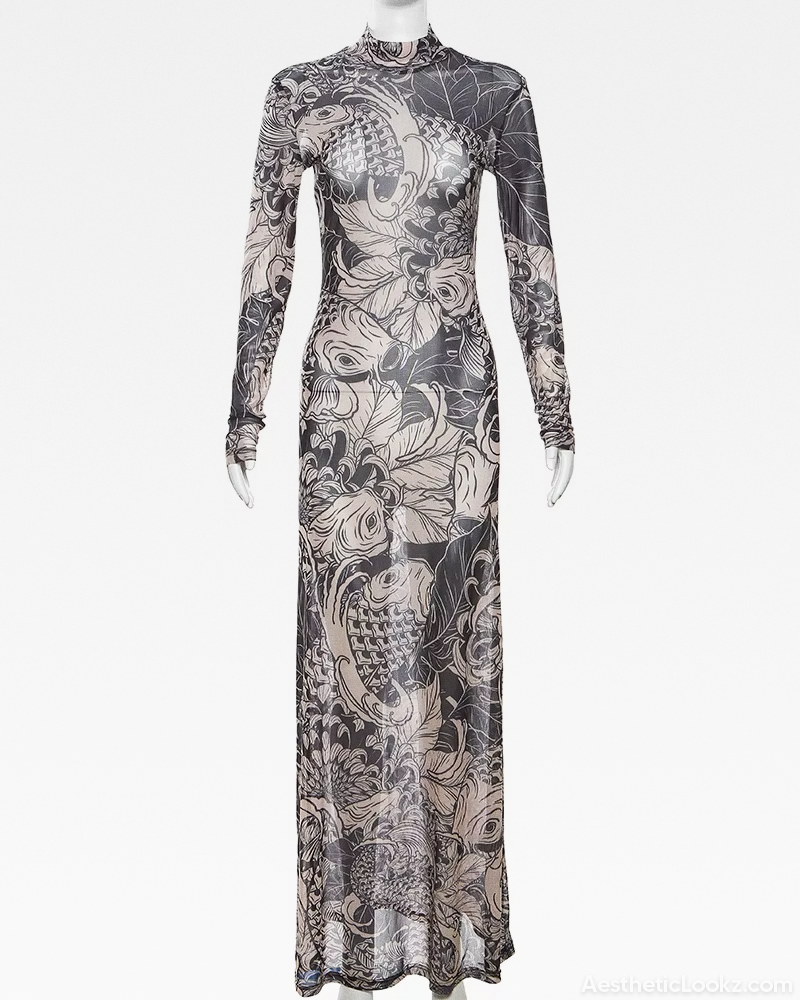 Tattoo Print Maxi Dress