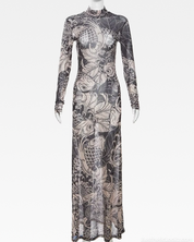 Tattoo Print Maxi Dress