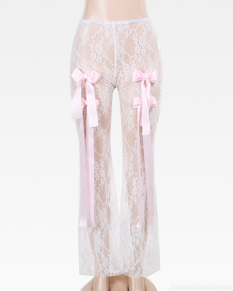 White Lace Flare Pants
