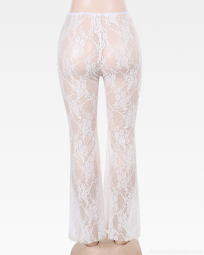 White Lace Flare Pants