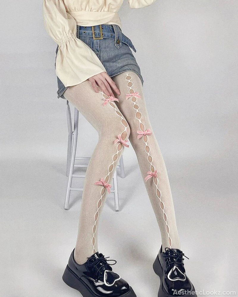 White Tights With Bows