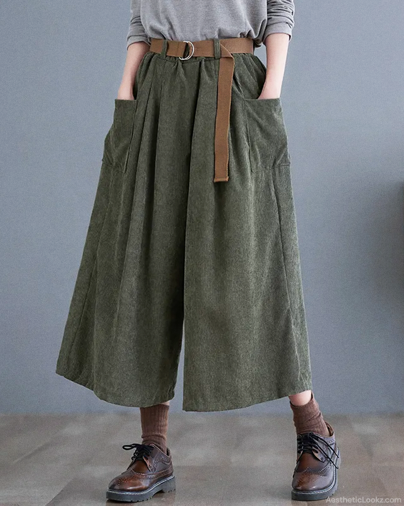 Wide Leg Cropped Corduroy Pants