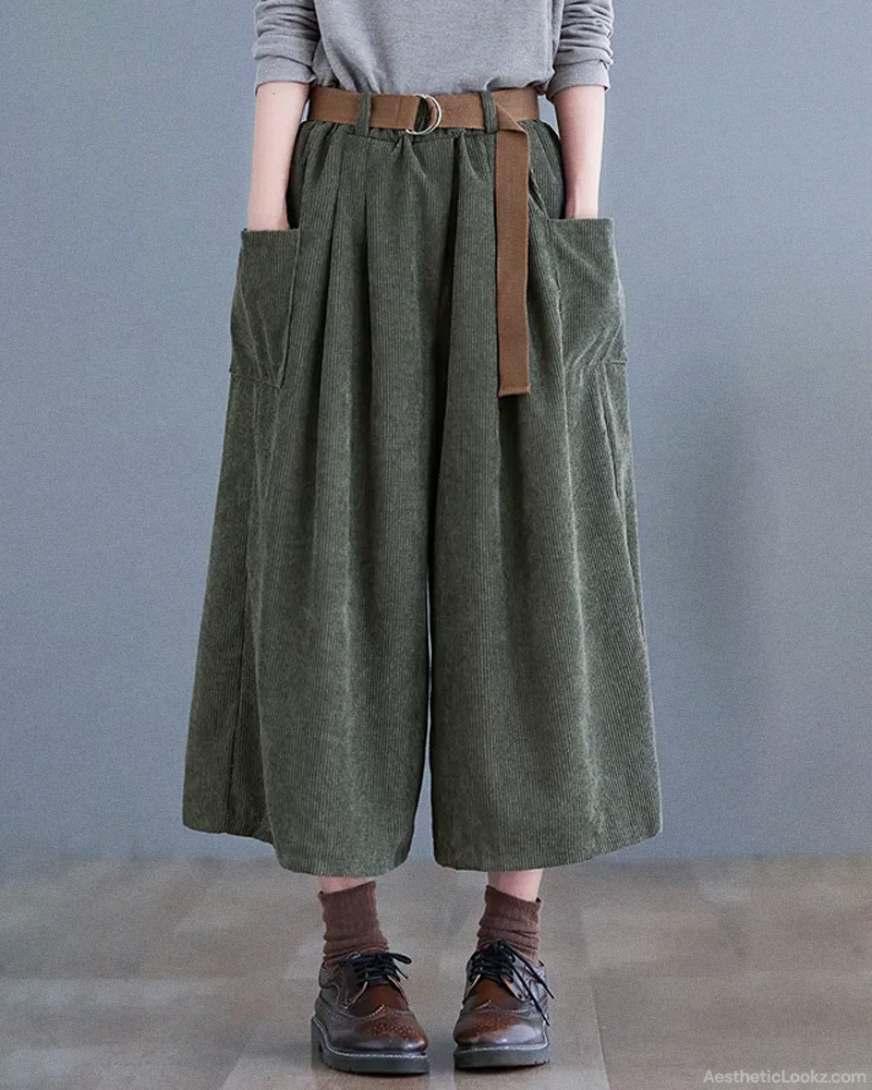 Wide Leg Cropped Corduroy Pants