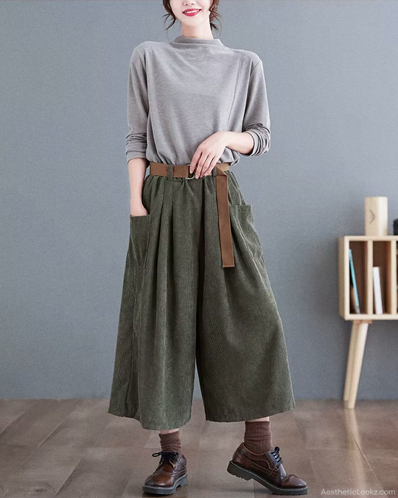Wide Leg Cropped Corduroy Pants