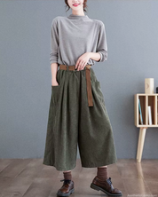 Wide Leg Cropped Corduroy Pants
