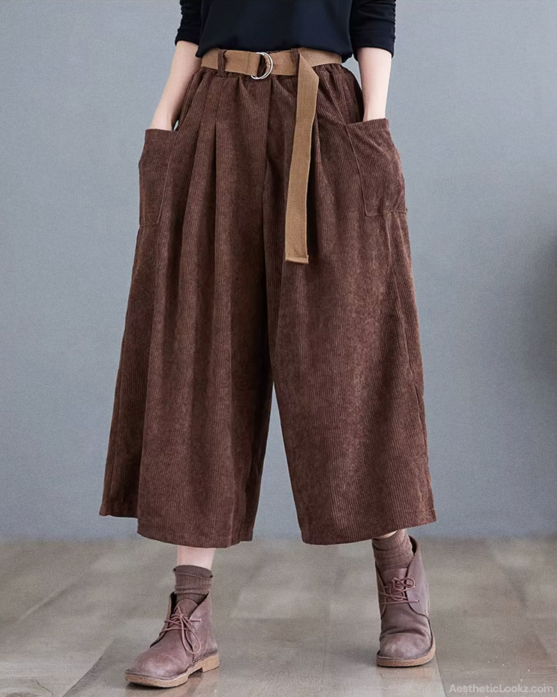 Wide Leg Cropped Corduroy Pants