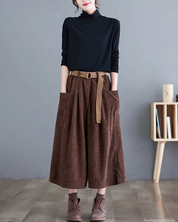 Wide Leg Cropped Corduroy Pants