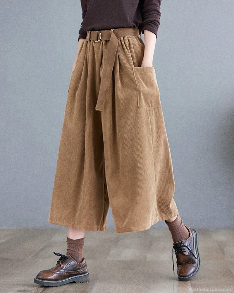 Wide Leg Cropped Corduroy Pants