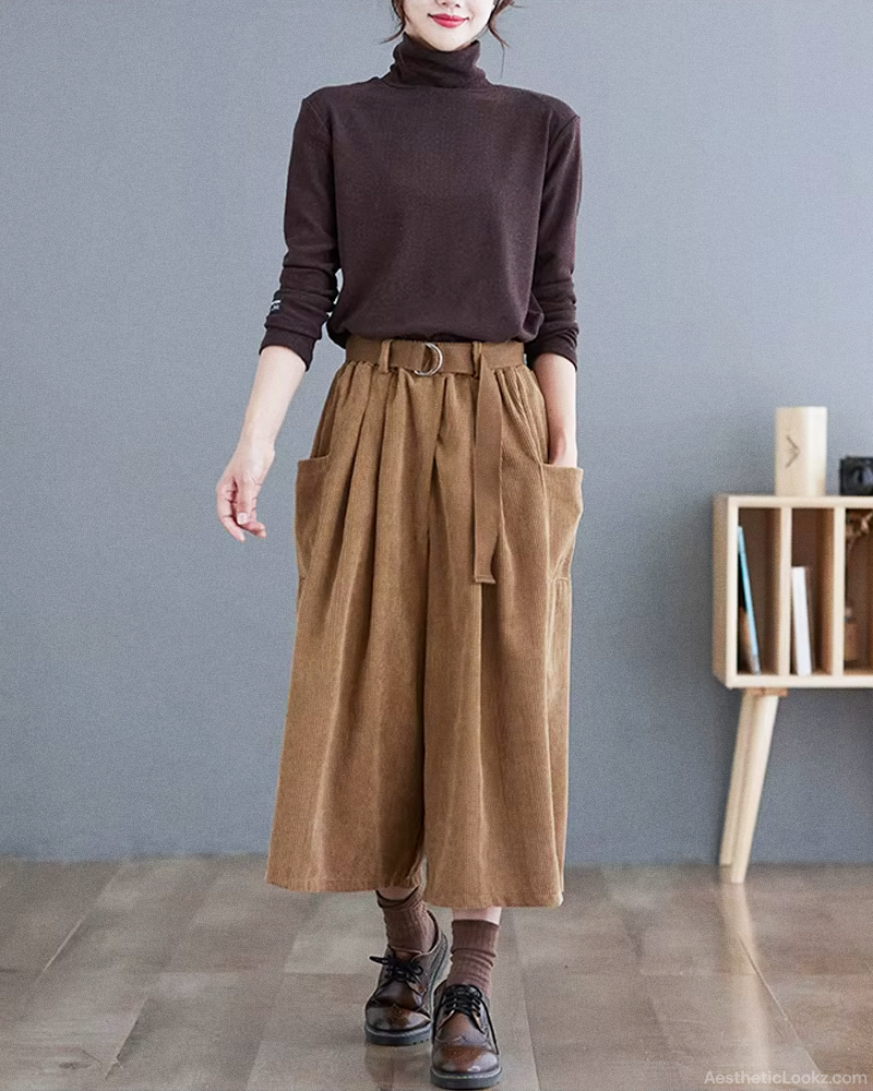 Wide Leg Cropped Corduroy Pants