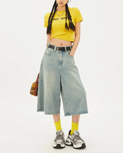 Wide Leg Denim Shorts