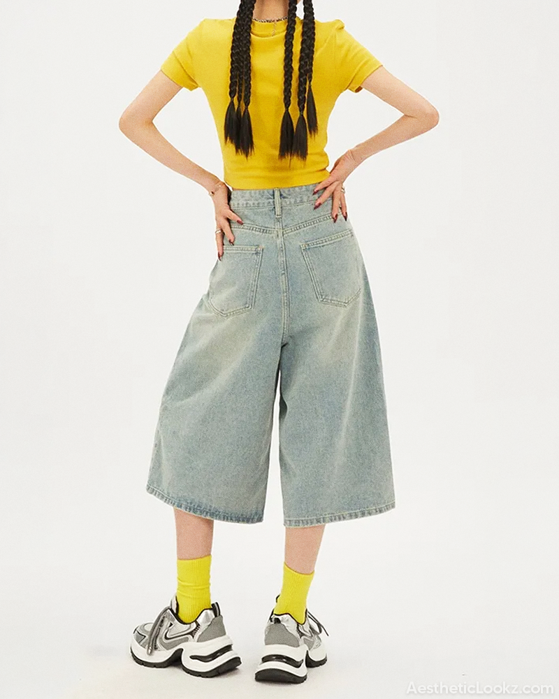 Wide Leg Denim Shorts