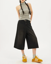 Wide Leg Denim Shorts