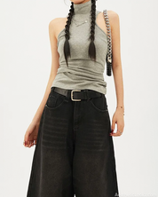 Wide Leg Denim Shorts