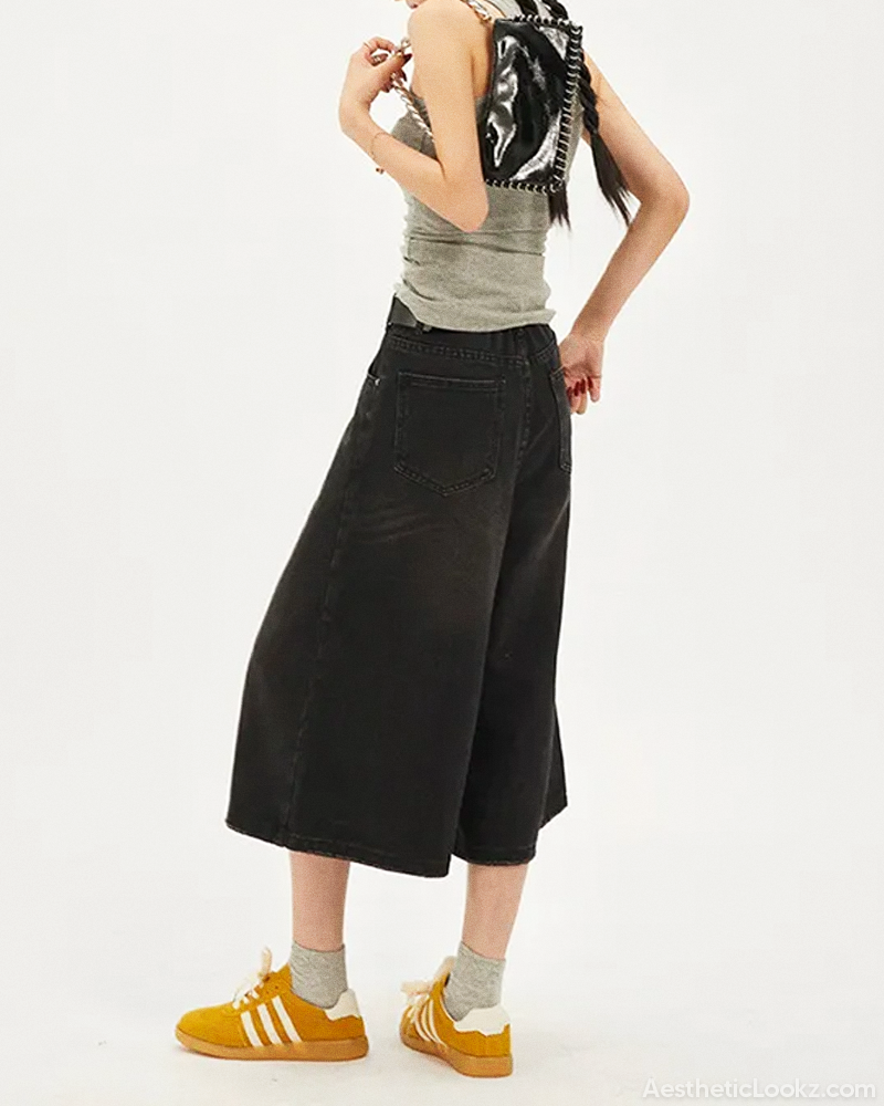 Wide Leg Denim Shorts