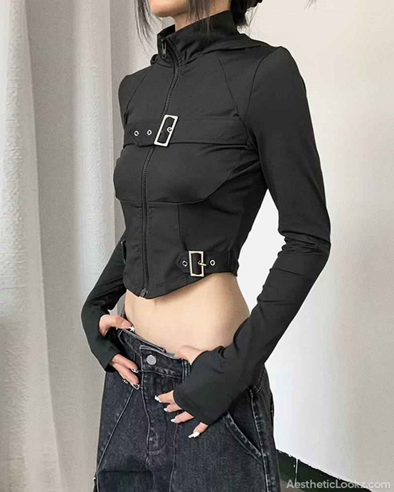 Y2K Zip Up Crop Jacket