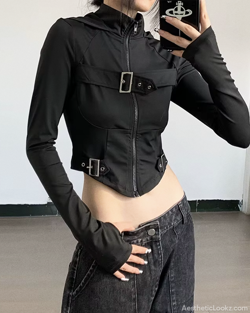 Y2K Zip Up Crop Jacket