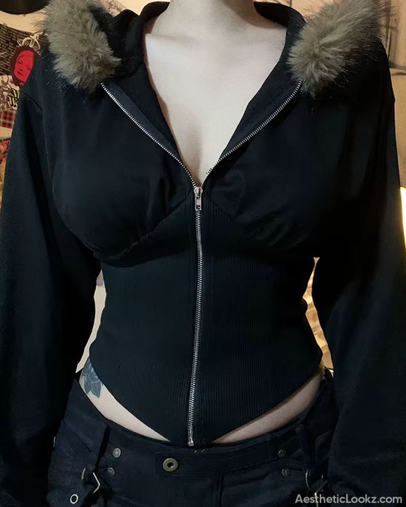 Zip Up Hoodie With Fur Hood