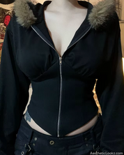 Zip Up Hoodie With Fur Hood