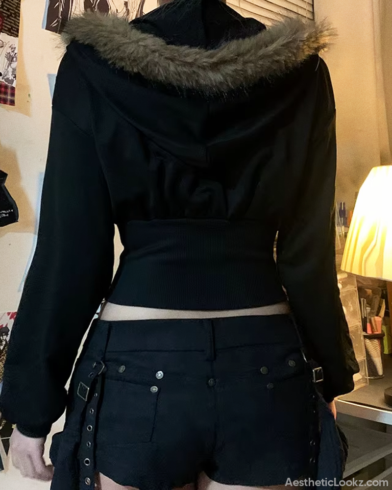 Zip Up Hoodie With Fur Hood