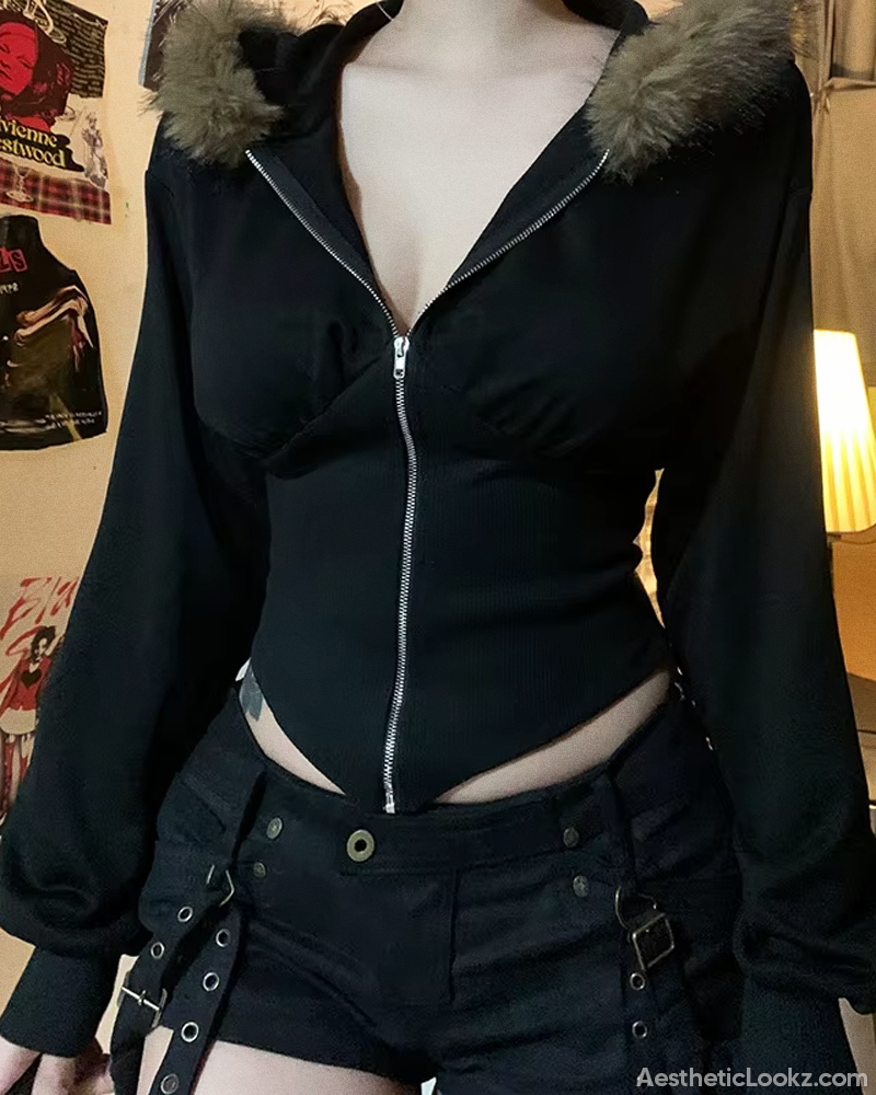 Zip Up Hoodie With Fur Hood