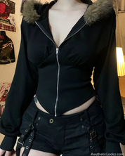 Zip Up Hoodie With Fur Hood