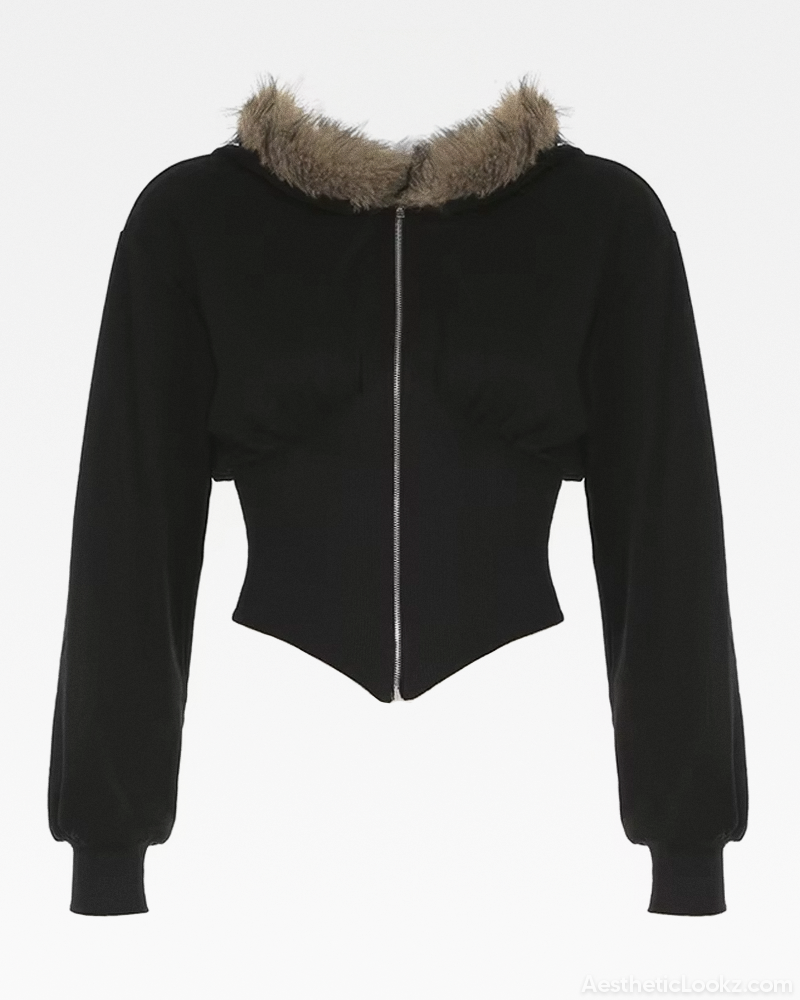 Zip Up Hoodie With Fur Hood