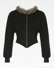 Zip Up Hoodie With Fur Hood