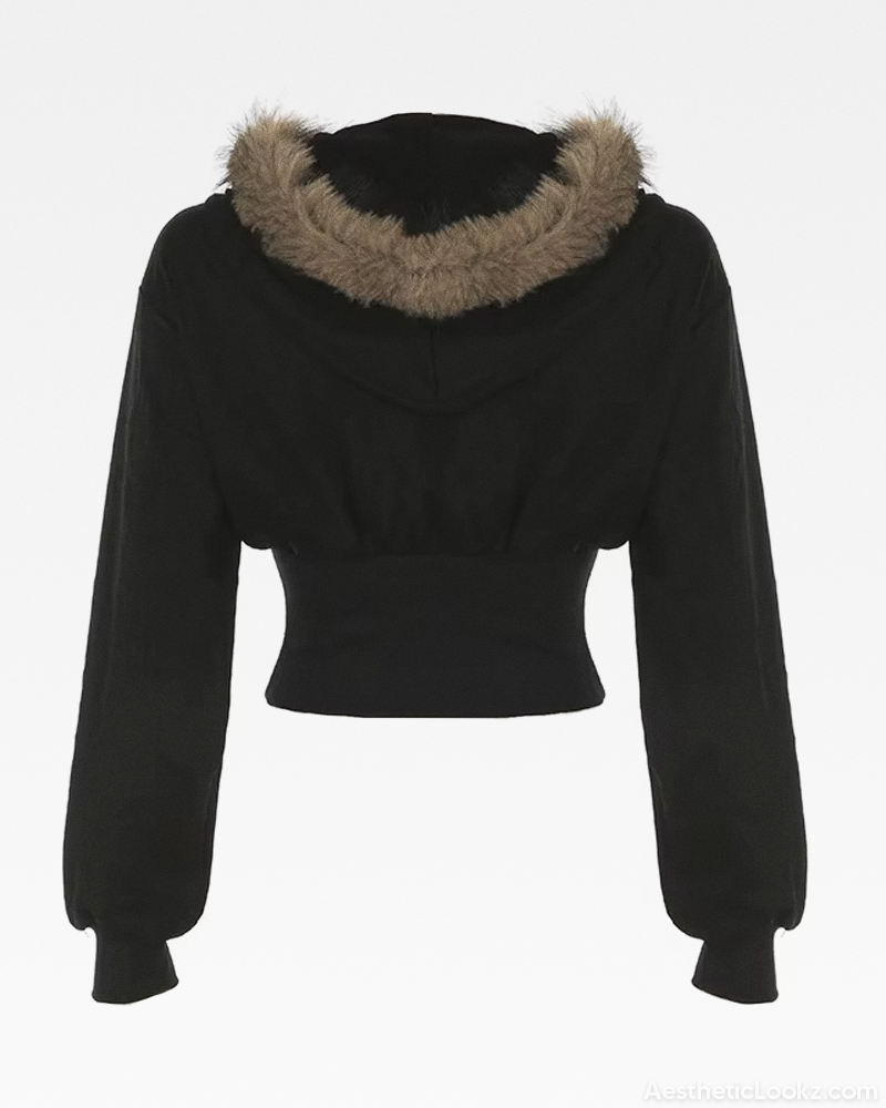 Zip Up Hoodie With Fur Hood