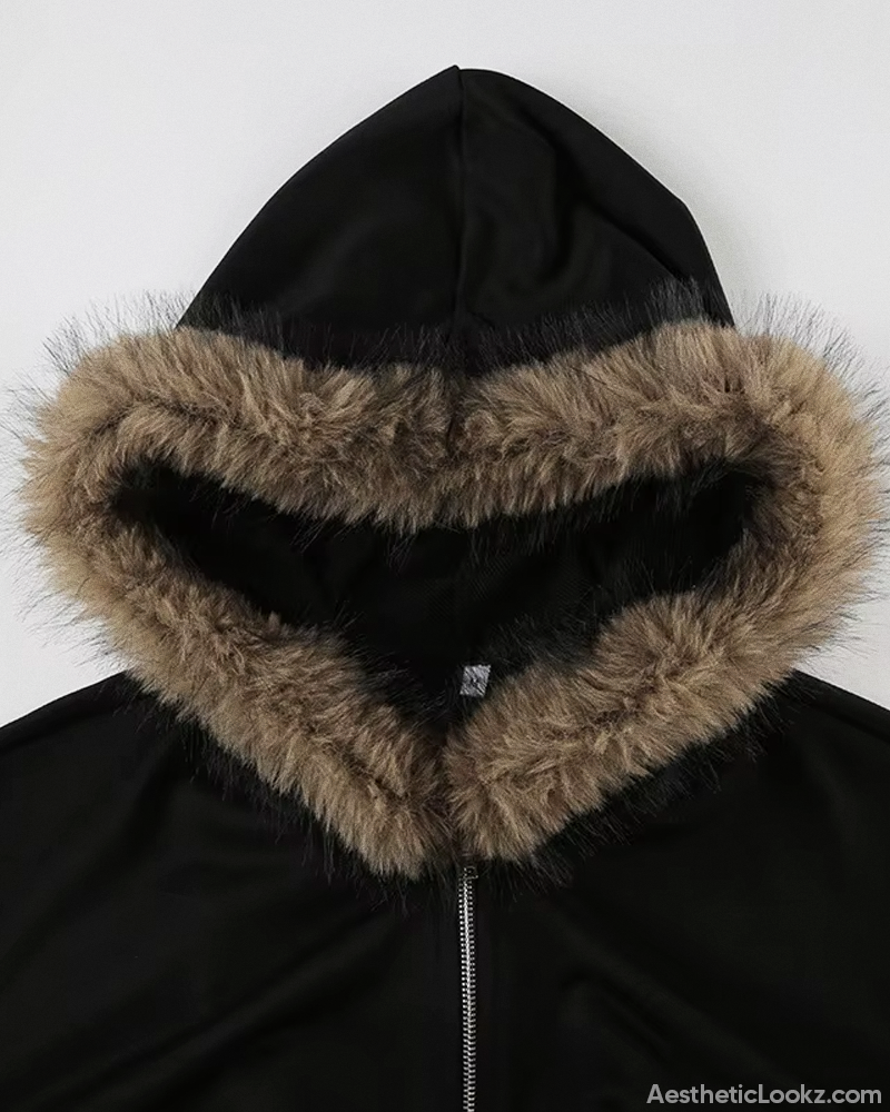 Zip Up Hoodie With Fur Hood