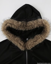 Zip Up Hoodie With Fur Hood