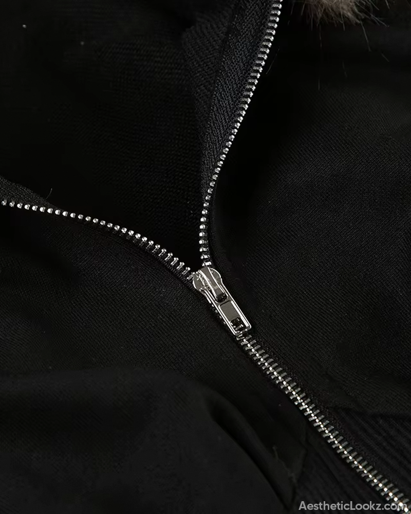 Zip Up Hoodie With Fur Hood